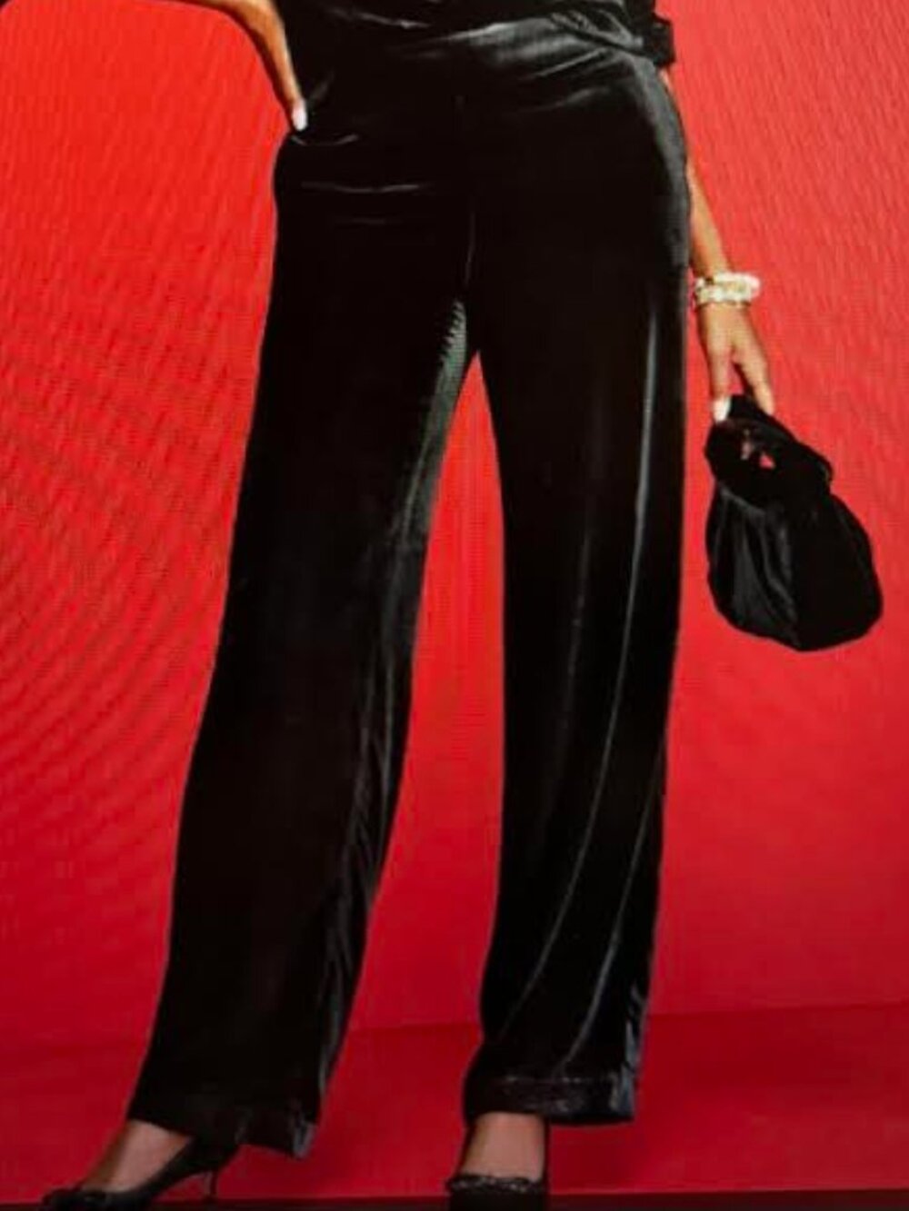 Talbots Black Wide Leg Effortless Velvet Pants Sz 10 Pockets Holiday Party
